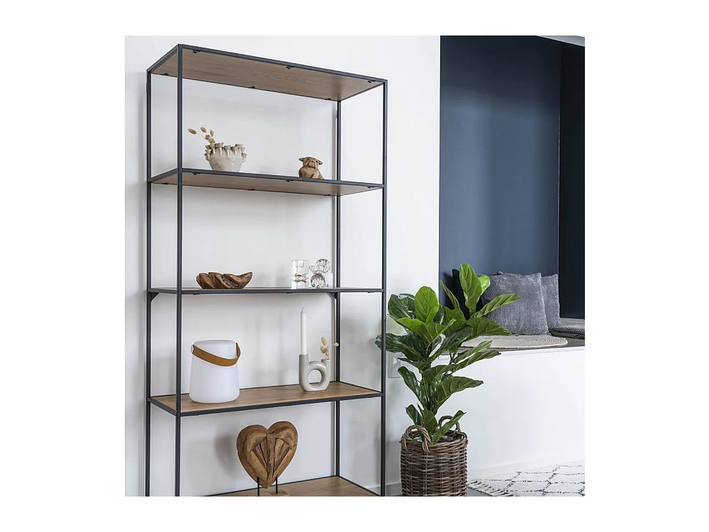 Vita Regal breit mit 3 Regalen, schwarz, Eichendekor.