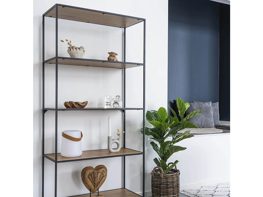 Vita - Etagère en bois et métal 80x170cm - Bois clair / noir