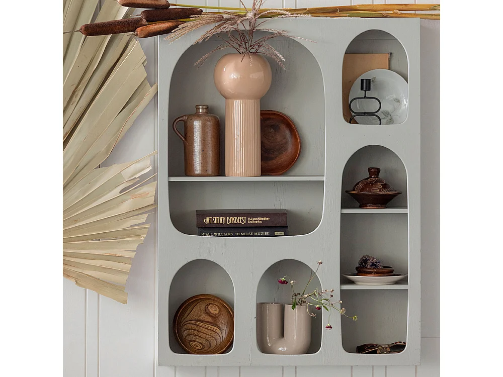 Barney - Étagère murale en bois 8 niches - Couleur - Blanc craie