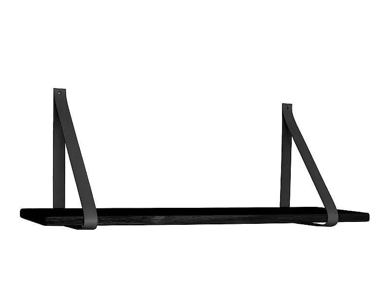 Estante de pared de madera y cuero Forno 120x20 cm - Negro