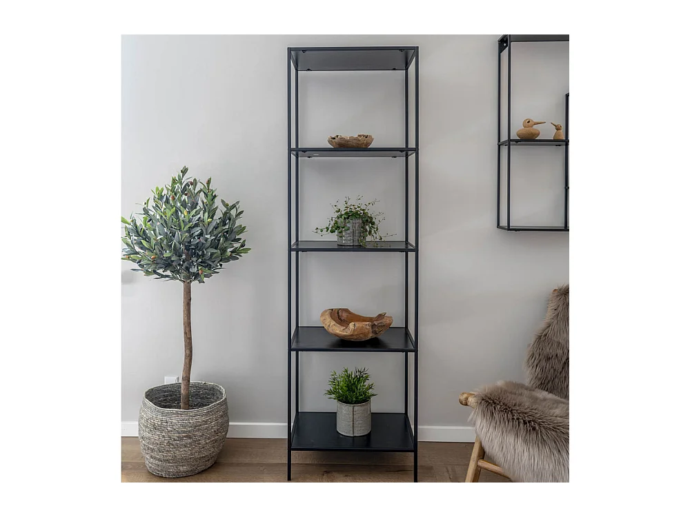 Aspecto de roble estante de 5 corey con marco negro 51 x 36 x 170 cm