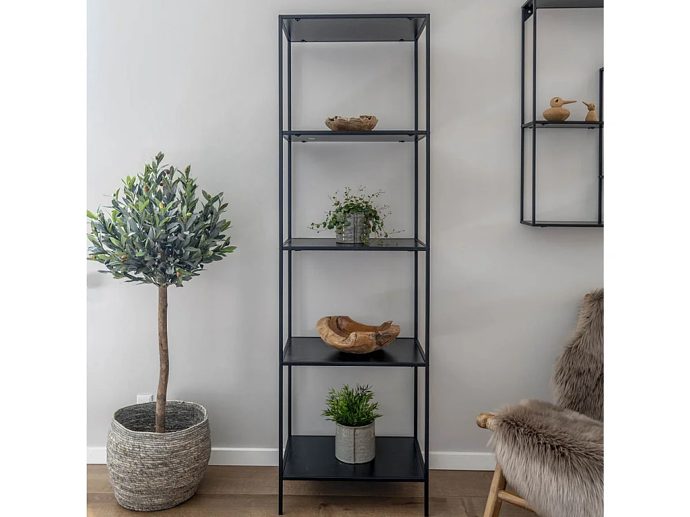 Vita - Etagère en bois et métal 51x170cm - Noir