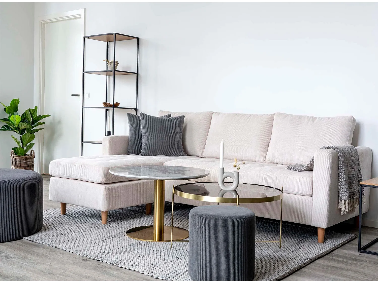 Etagère haute VITA 5 niveaux - Bois naturel ou métal noir-blanc-Beige