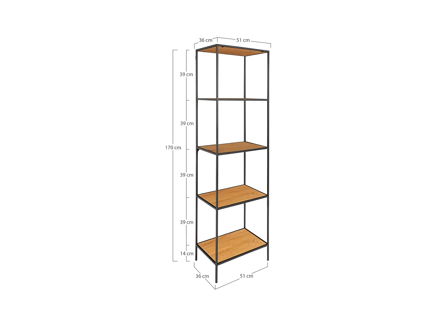 VITA 5-laags hoge plank - Natuurlijk hout of zwart/wit metaal-Kleur Beige