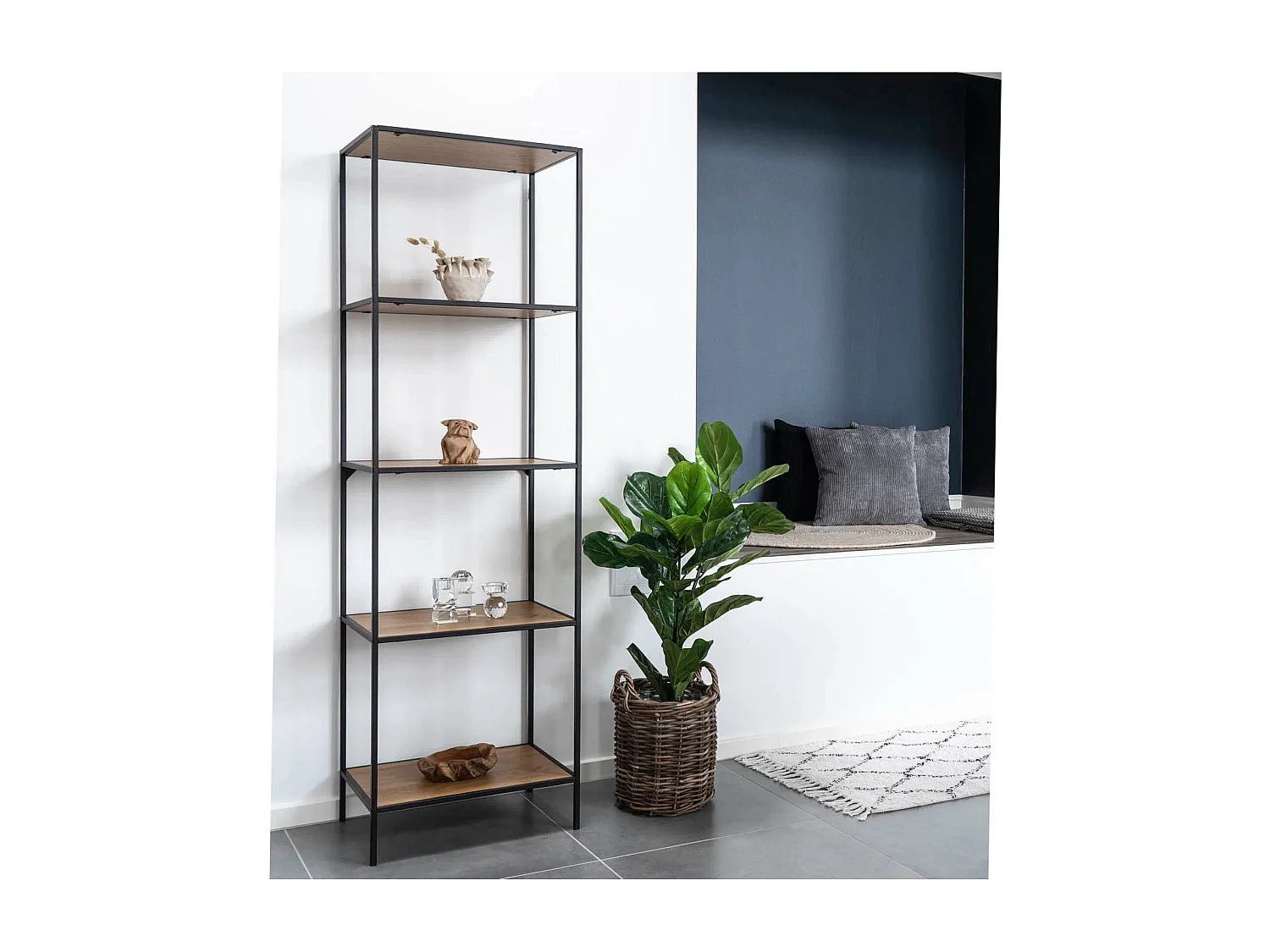 Etagère haute VITA 5 niveaux - Bois naturel ou métal noir-blanc-Beige