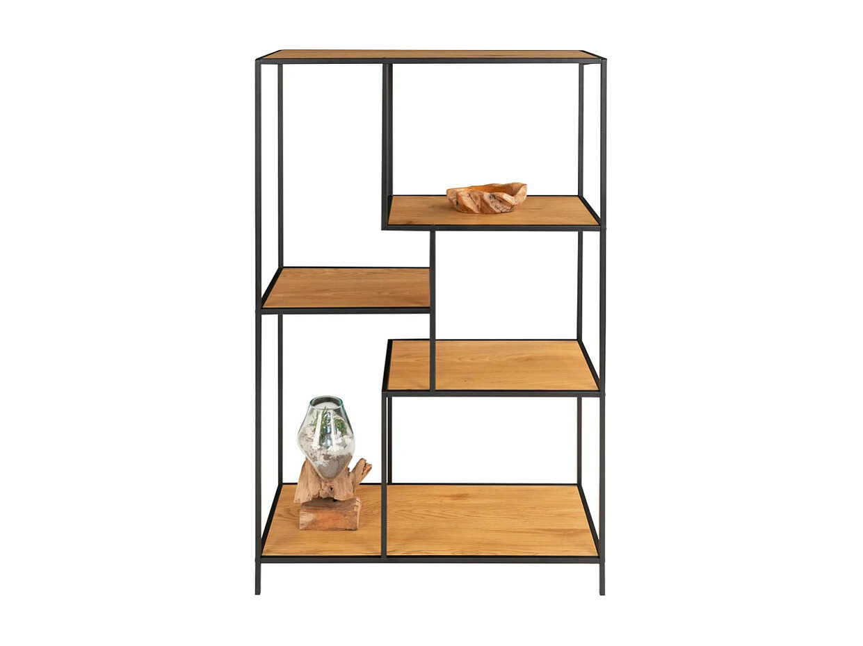 Vita wandkast 3 schappen, zwart, eikenhouten decor.