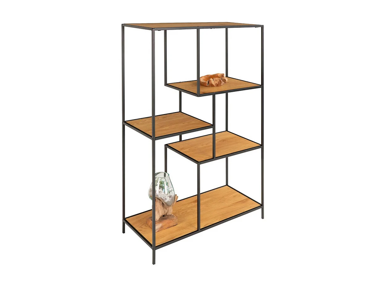 Vita wandkast 3 schappen, zwart, eikenhouten decor.