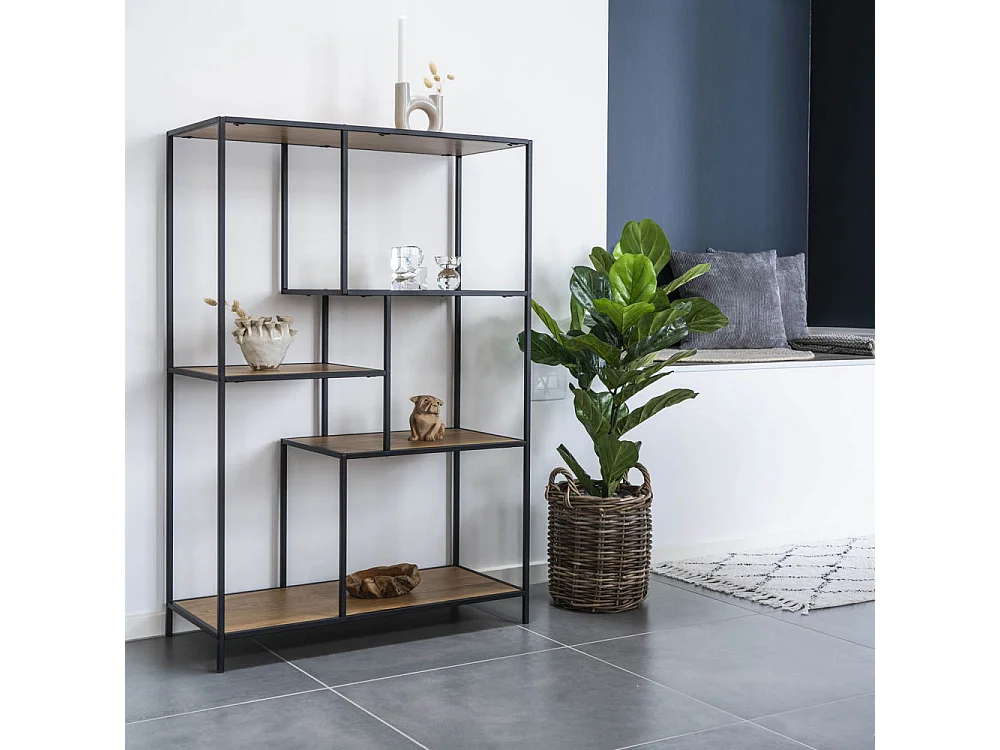 Vita wandkast 3 schappen, zwart, eikenhouten decor.