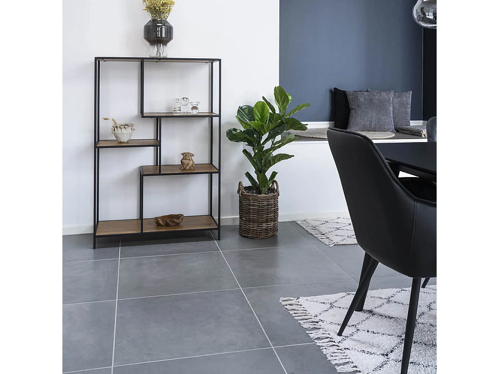 Vita wandkast 3 schappen, zwart, eikenhouten decor.