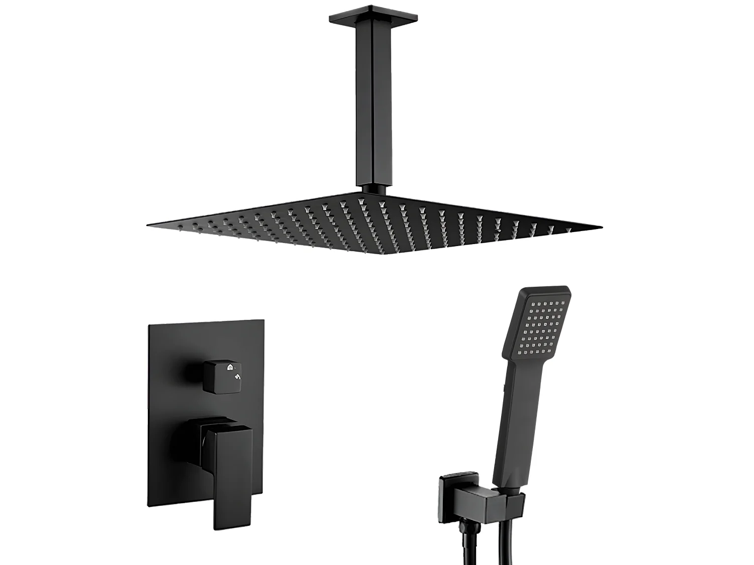 Conjunto de ducha monomando empotrada a techo MILTON negro mate  30 cm x 30 cm