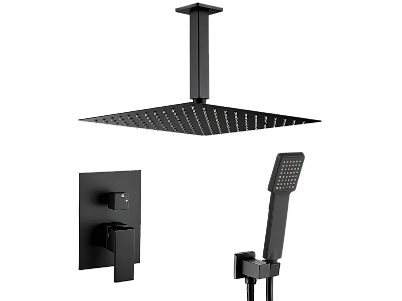 Conjunto de ducha monomando empotrada a techo MILTON negro mate  30 cm x 30 cm