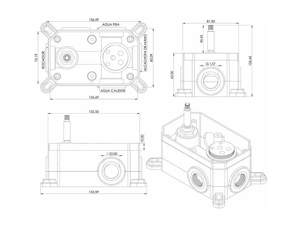 Conjunto de ducha monomando empotrada a pared MILTON cromado  25 cm x 25 cm