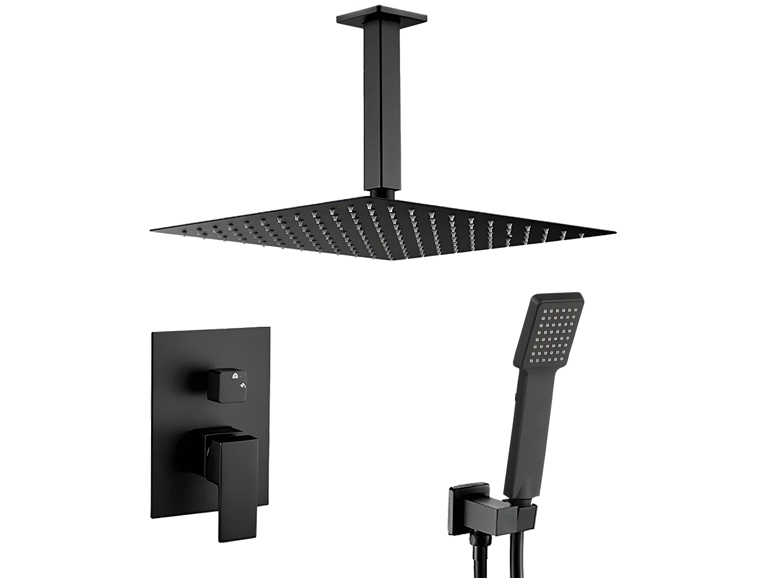 Ensemble de douche encastré au plafond MILTON noir mat Ø 20cm