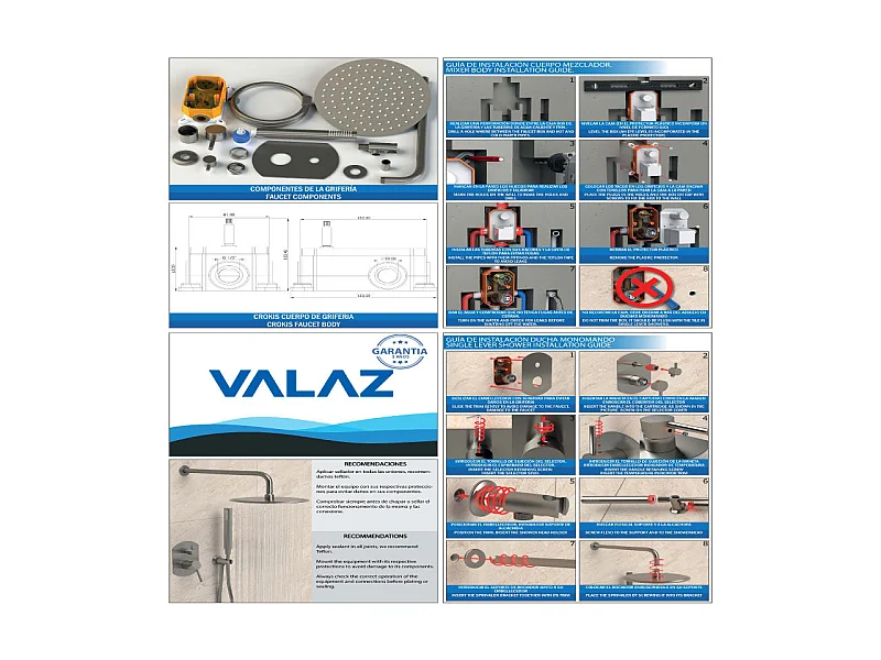 Conjunto de ducha monomando empotrada a techo MILTON cromado  25 cm x 25 cm