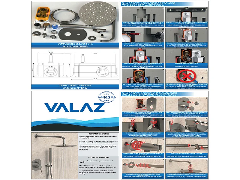 Conjunto de ducha monomando empotrada a techo MILTON cromado  20 cm x 20 cm
