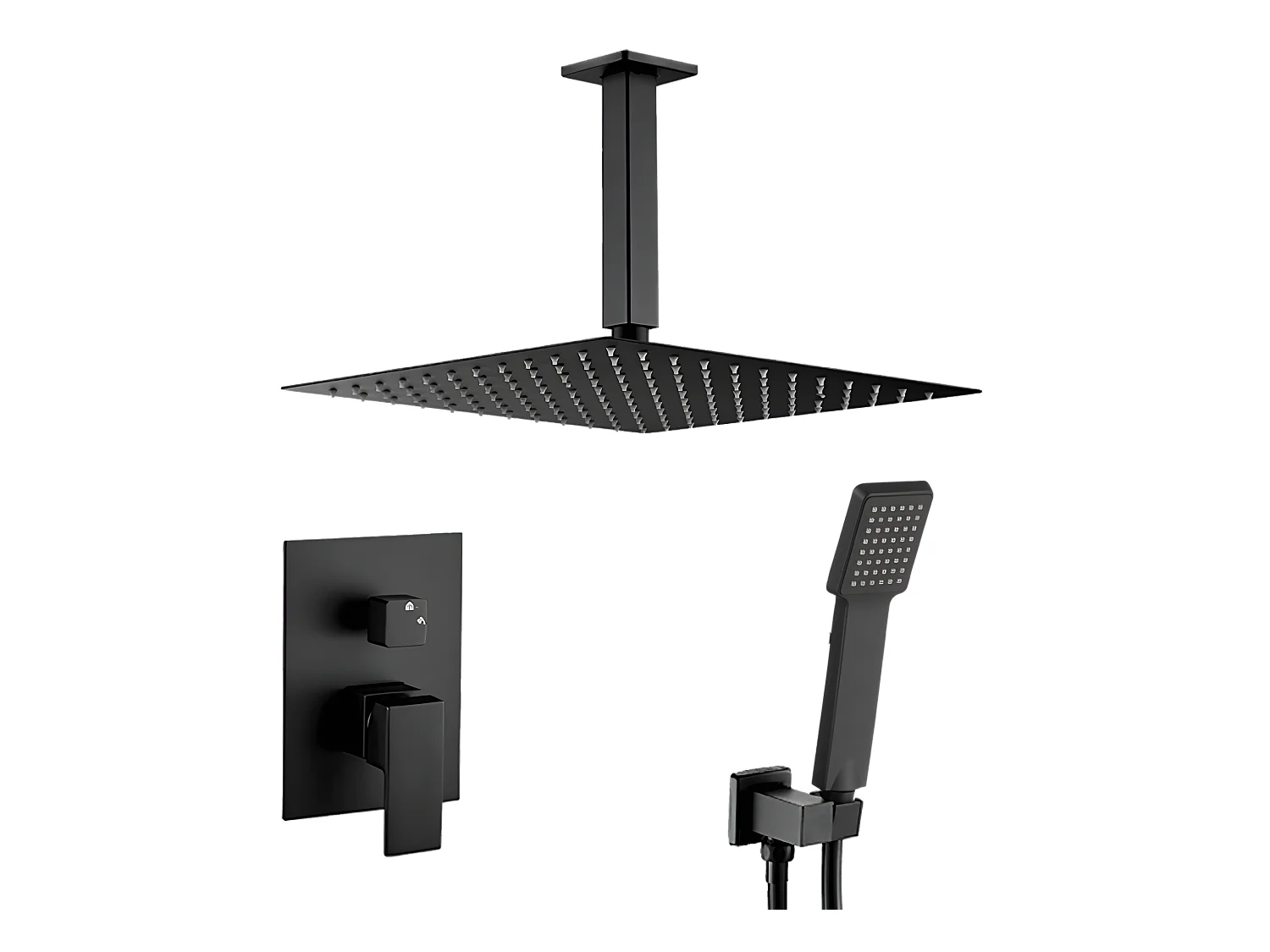 Conjunto de ducha monomando empotrada a techo MILTON negro mate  25 cm x 25 cm