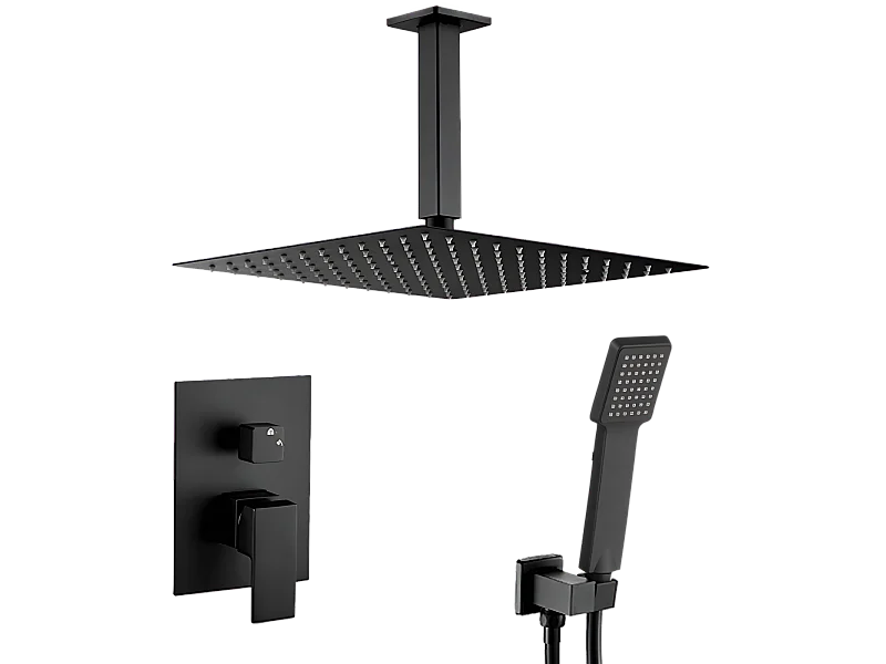 Conjunto de ducha monomando empotrada a techo MILTON negro mate  25 cm x 25 cm