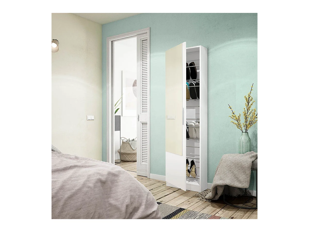 Schuhschrank, 1 Tür mit Spiegel - H180 cm