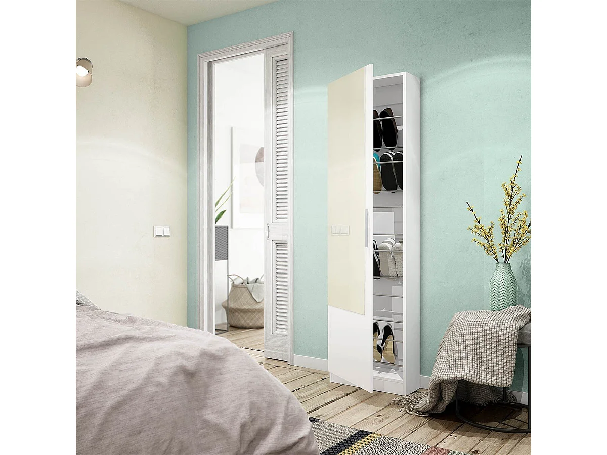 Meuble à chaussures 1 porte avec miroir - H180 cm