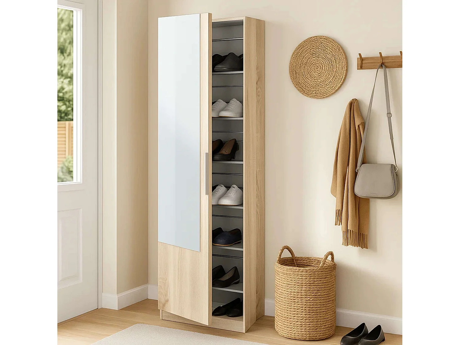Zapatero 1 puerta con espejo para 16 pares - A180 cm - KRISTAL