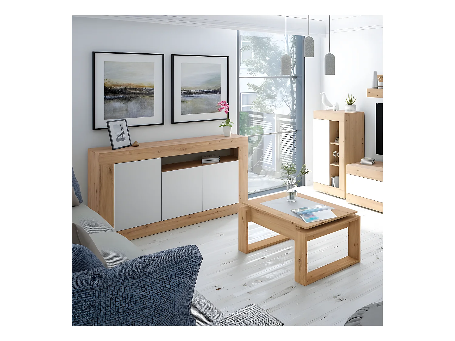 Anrichte mit 3 Türen und einem Aufbewahrungsfach L139 cm - Baltik