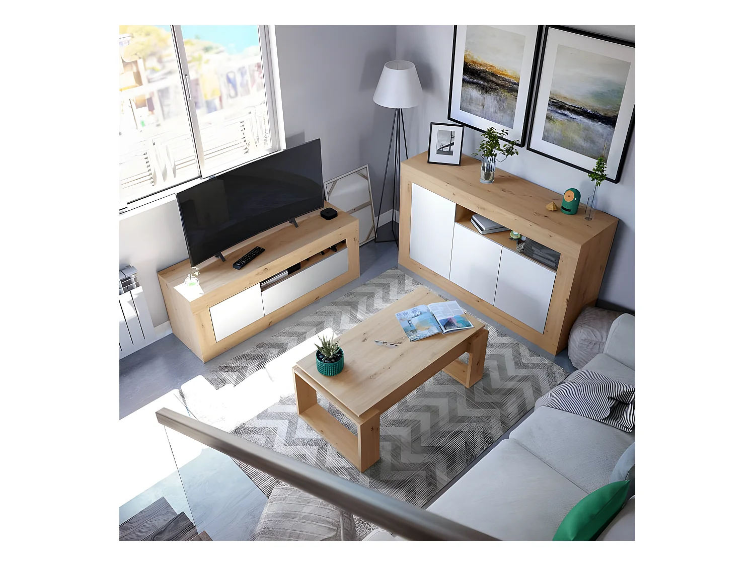 Anrichte mit 3 Türen und einem Aufbewahrungsfach L139 cm - Baltik