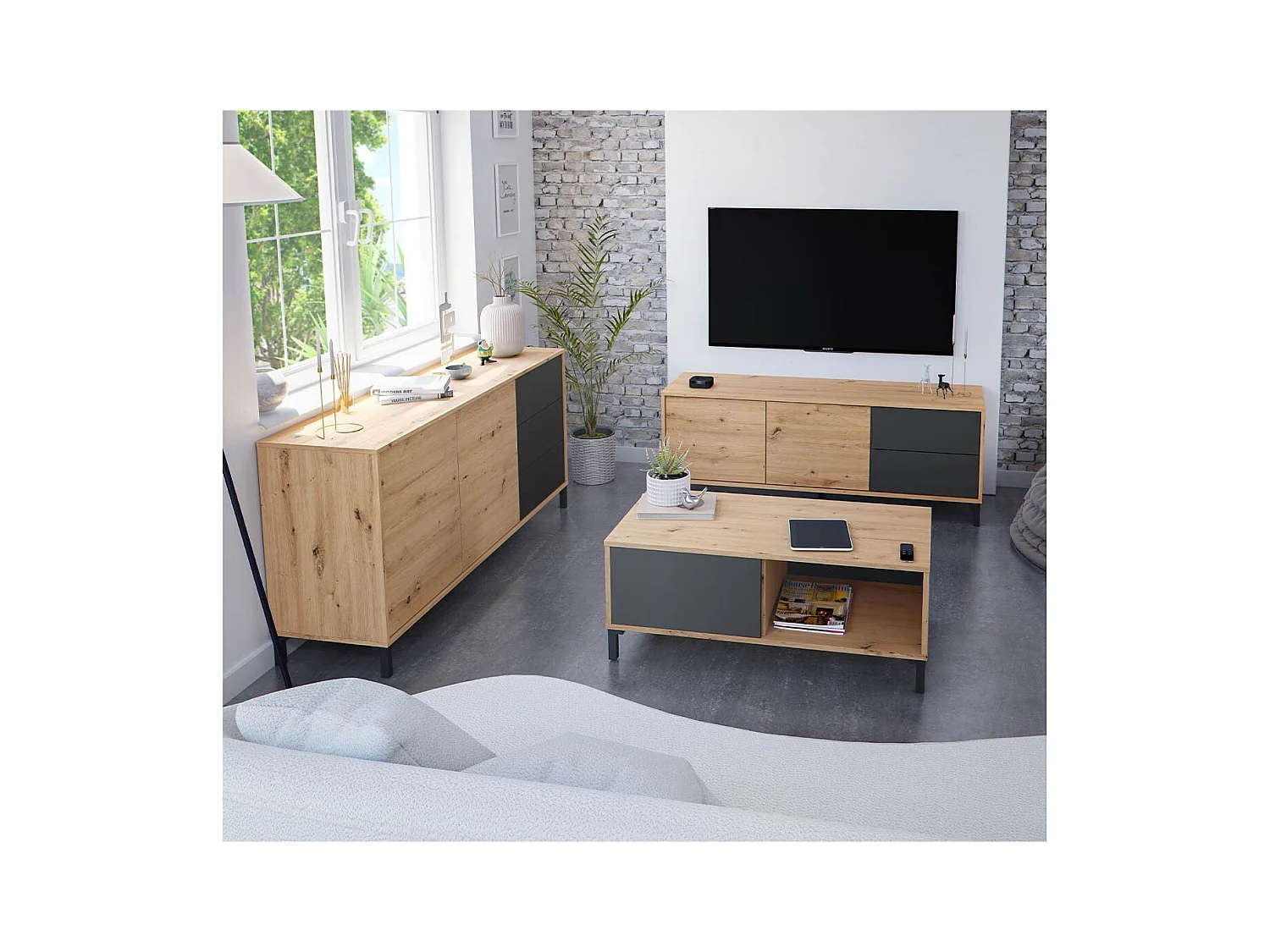 Buffet 2 portes et 3 tiroirs Brooklyn - L154cm