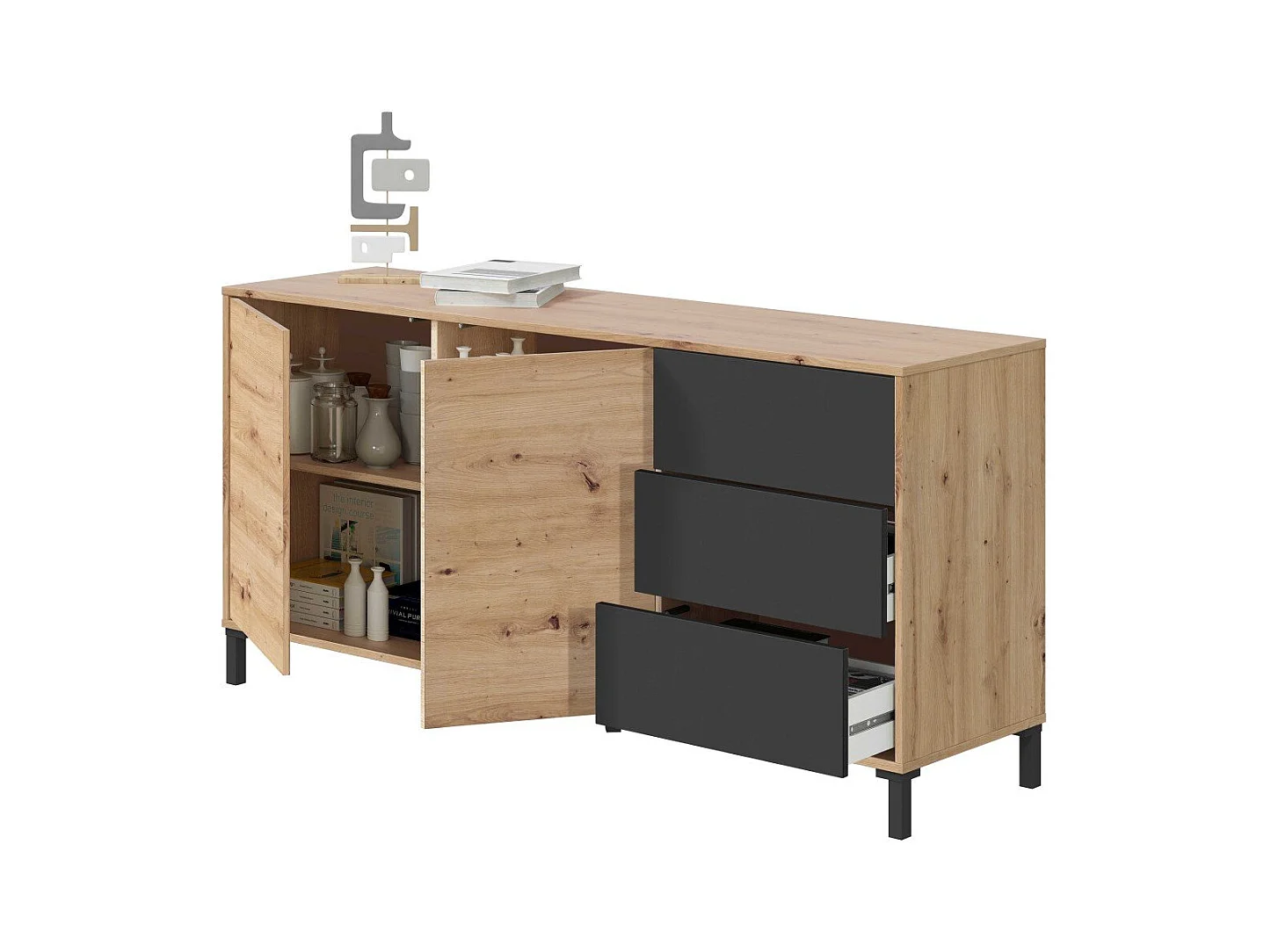 Buffet 2 portes et 3 tiroirs Brooklyn - L154cm