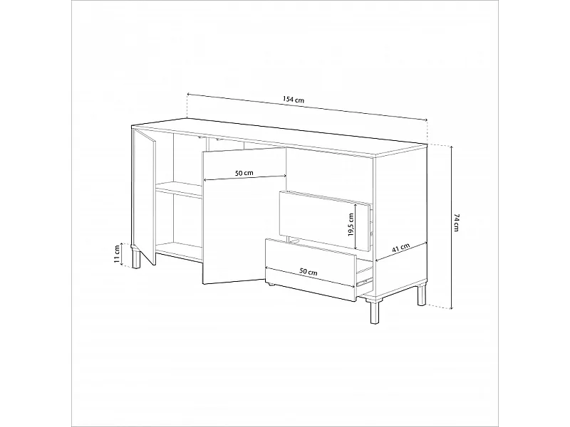 Buffet 2 portes et 3 tiroirs Brooklyn - L154cm