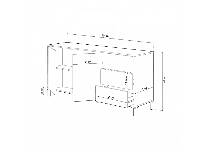 Sideboard mit 2 Türen und 3 Schubladen Brooklyn - L154cm