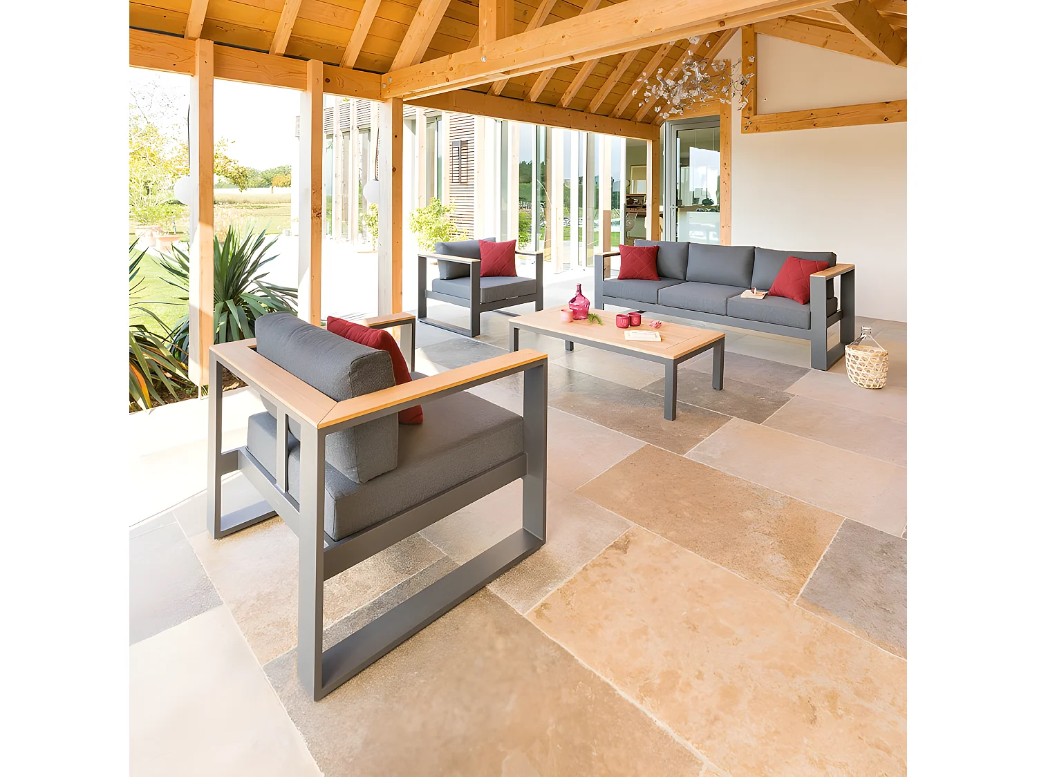 Salon de jardin Emperia 5p en aluminium et acacia Hespéride