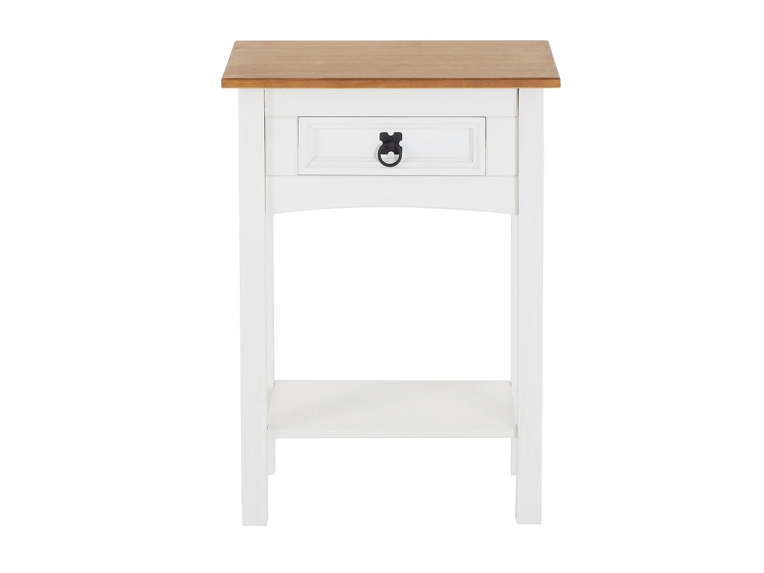 Table console CAMPO table d'appoint en bois style mexicain avec 1 tiroir et 1 étagère, en pin massif lasuré blanc et brun