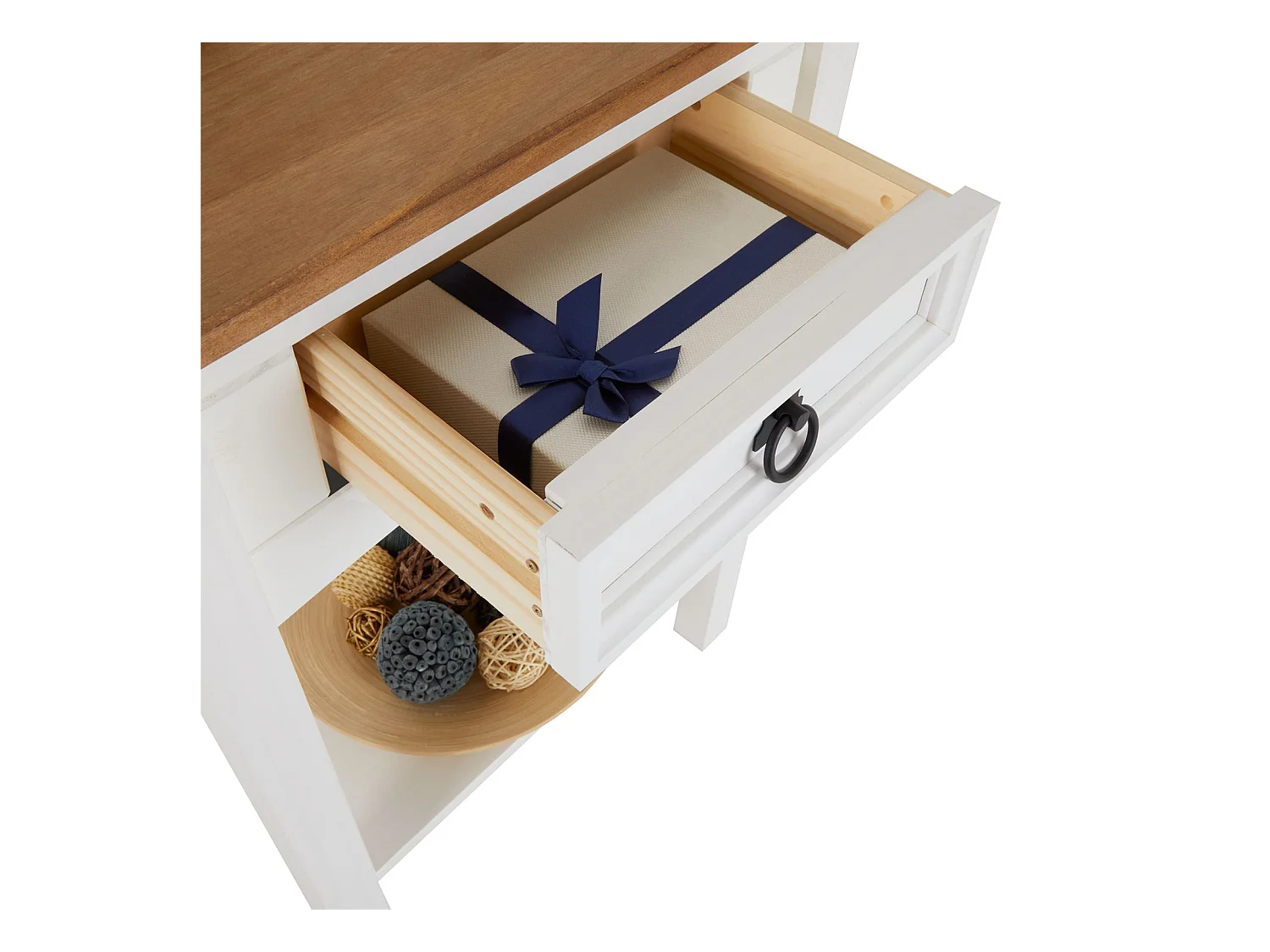 Table console CAMPO table d'appoint en bois style mexicain avec 1 tiroir et 1 étagère, en pin massif lasuré blanc et brun