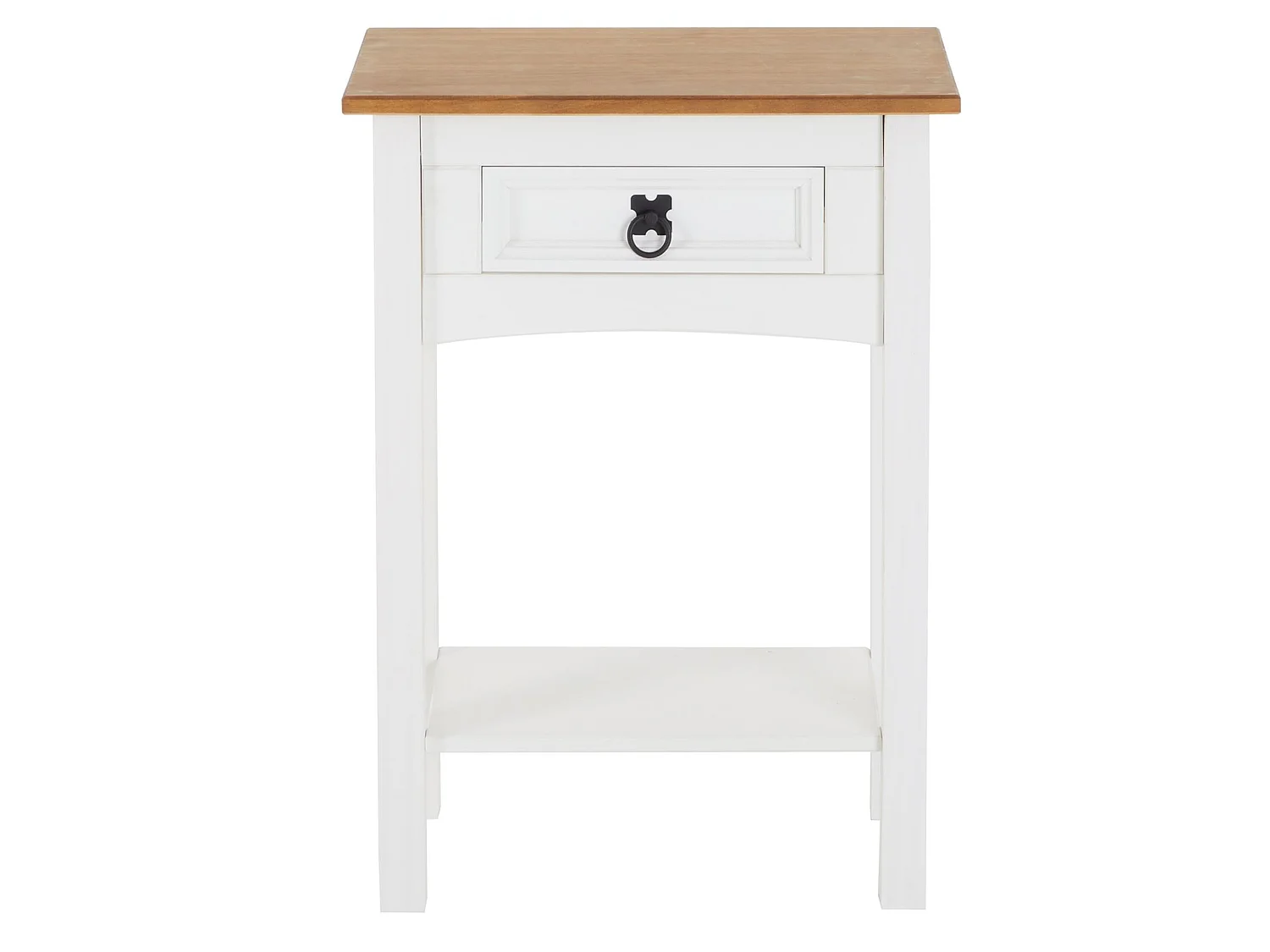 Table console CAMPO table d'appoint en bois style mexicain avec 1 tiroir et 1 étagère, en pin massif lasuré blanc et brun