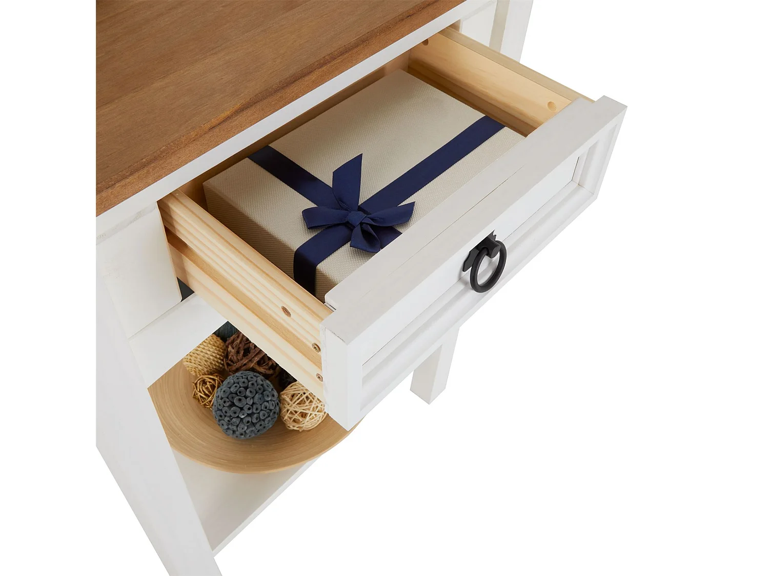 Table console CAMPO table d'appoint en bois style mexicain avec 1 tiroir et 1 étagère, en pin massif lasuré blanc et brun