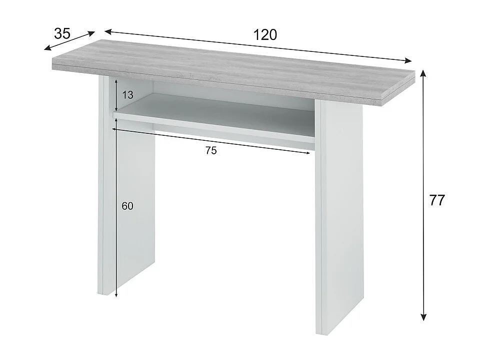 Table Extensible Système d'Ouverture en Livre de 35 à 70 cm Tavolo - L120 cm