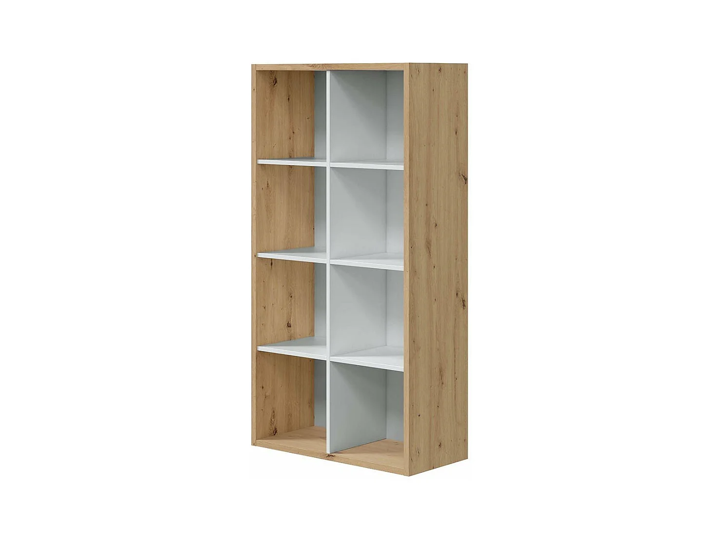 Étagère bicolore 8 casiers décor blanc et chêne noueux - L72 cm