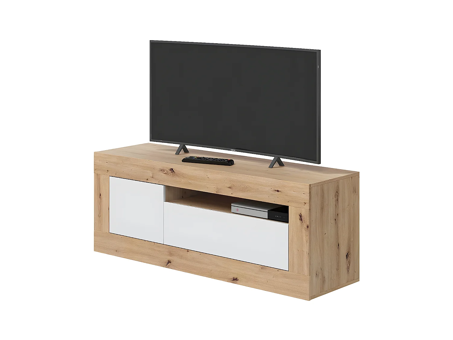 TV-Möbel mit 1 Tür, 1 Klappschublade und einem Aufbewahrungsfach L139 cm - Baltik