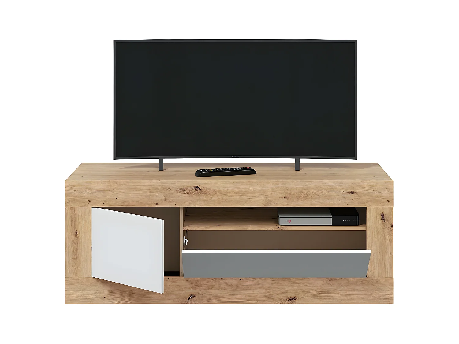 TV-Möbel mit 1 Tür, 1 Klappschublade und einem Aufbewahrungsfach L139 cm - Baltik