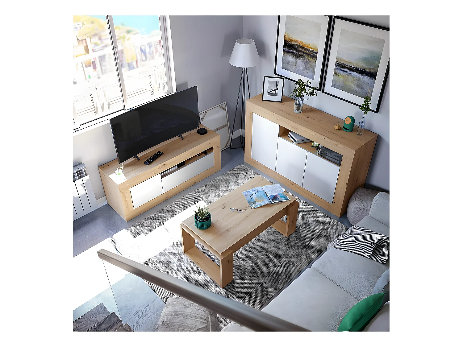 TV-Möbel mit 1 Tür, 1 Klappschublade und einem Aufbewahrungsfach L139 cm - Baltik