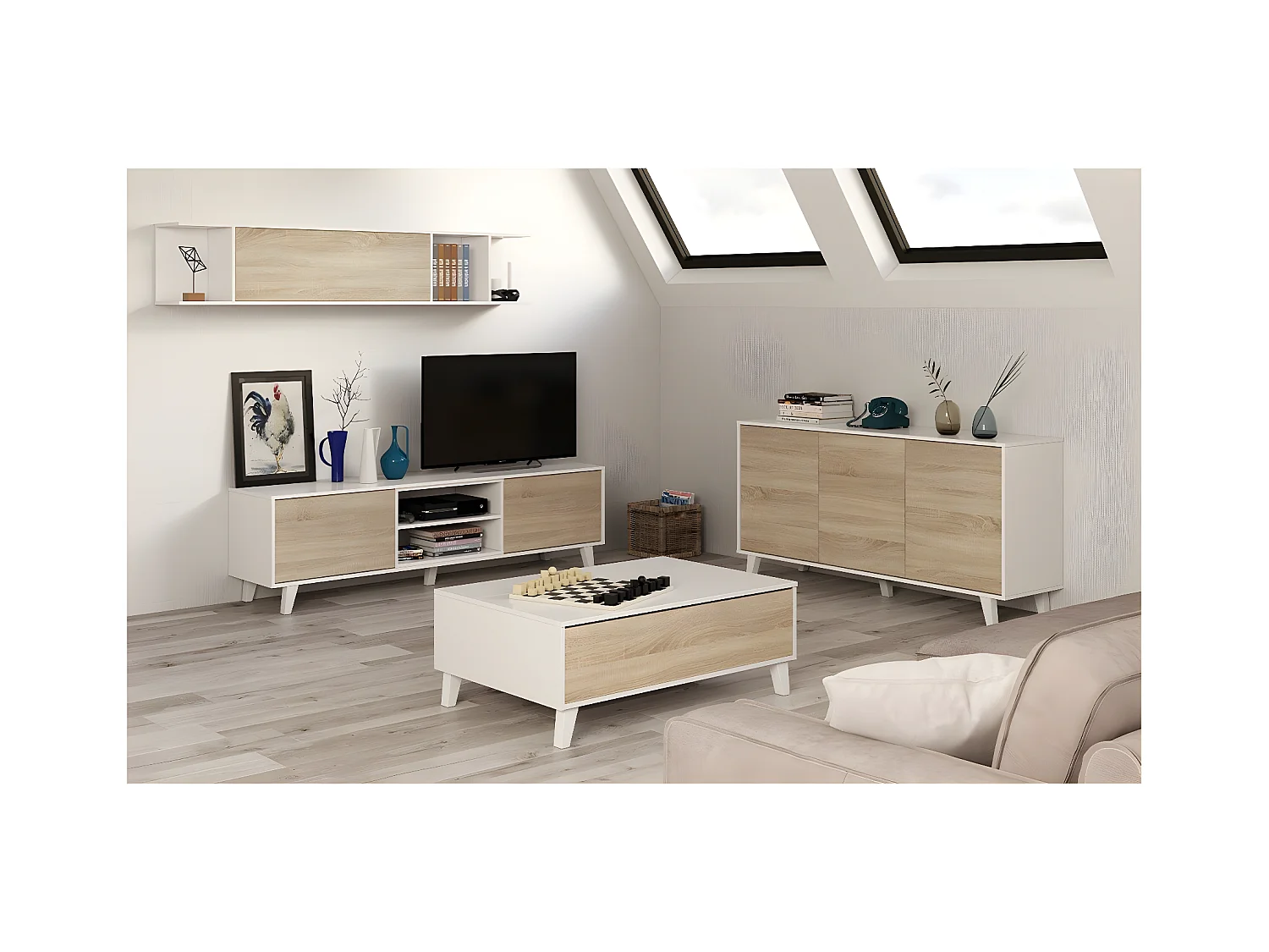 Tavolino con piano parzialmente sollevabile - L100 cm - Zaiken Plus