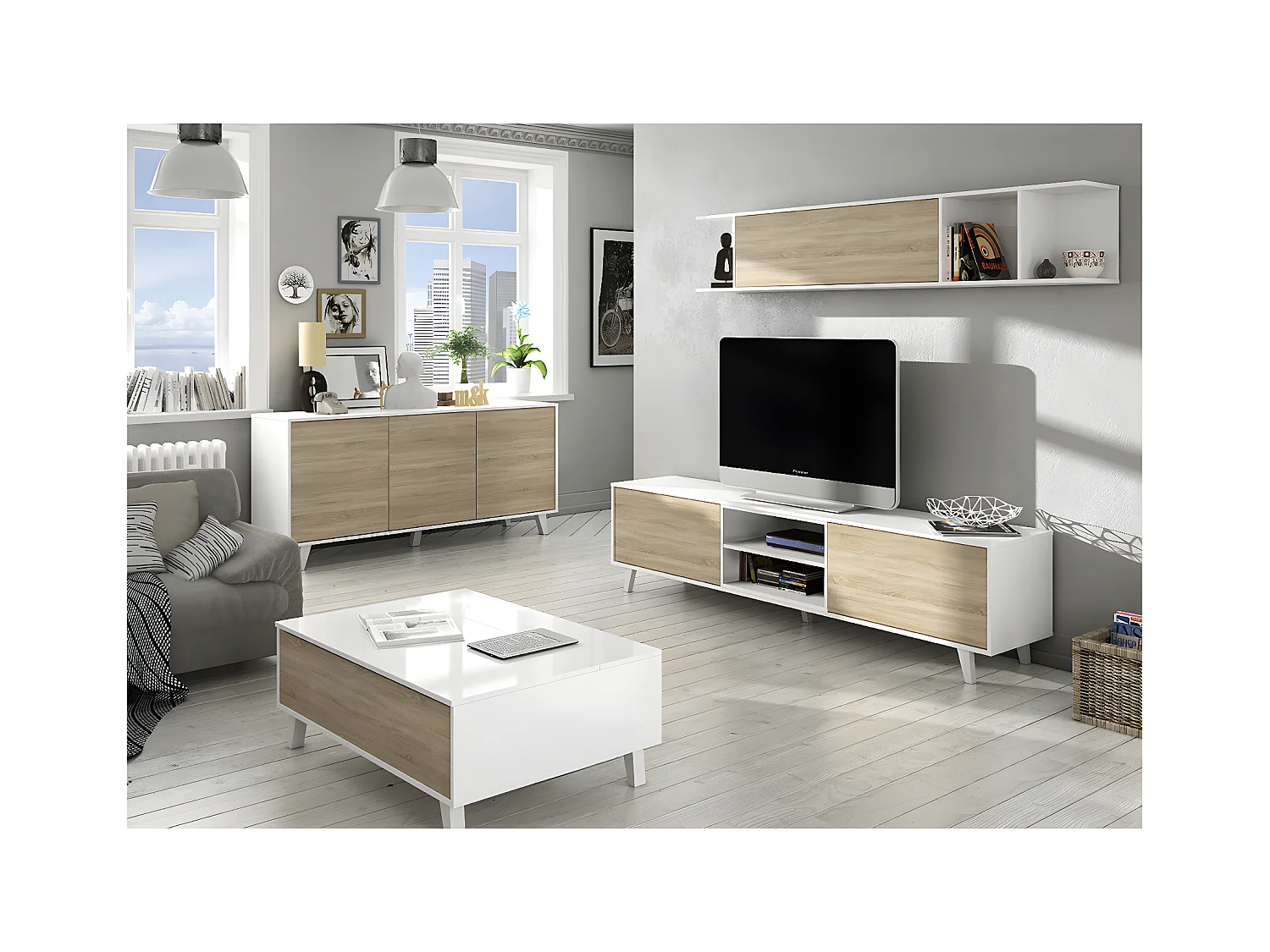 Mesa de centro con tablero parcialmente elevable - L100 cm - Zaiken Plus