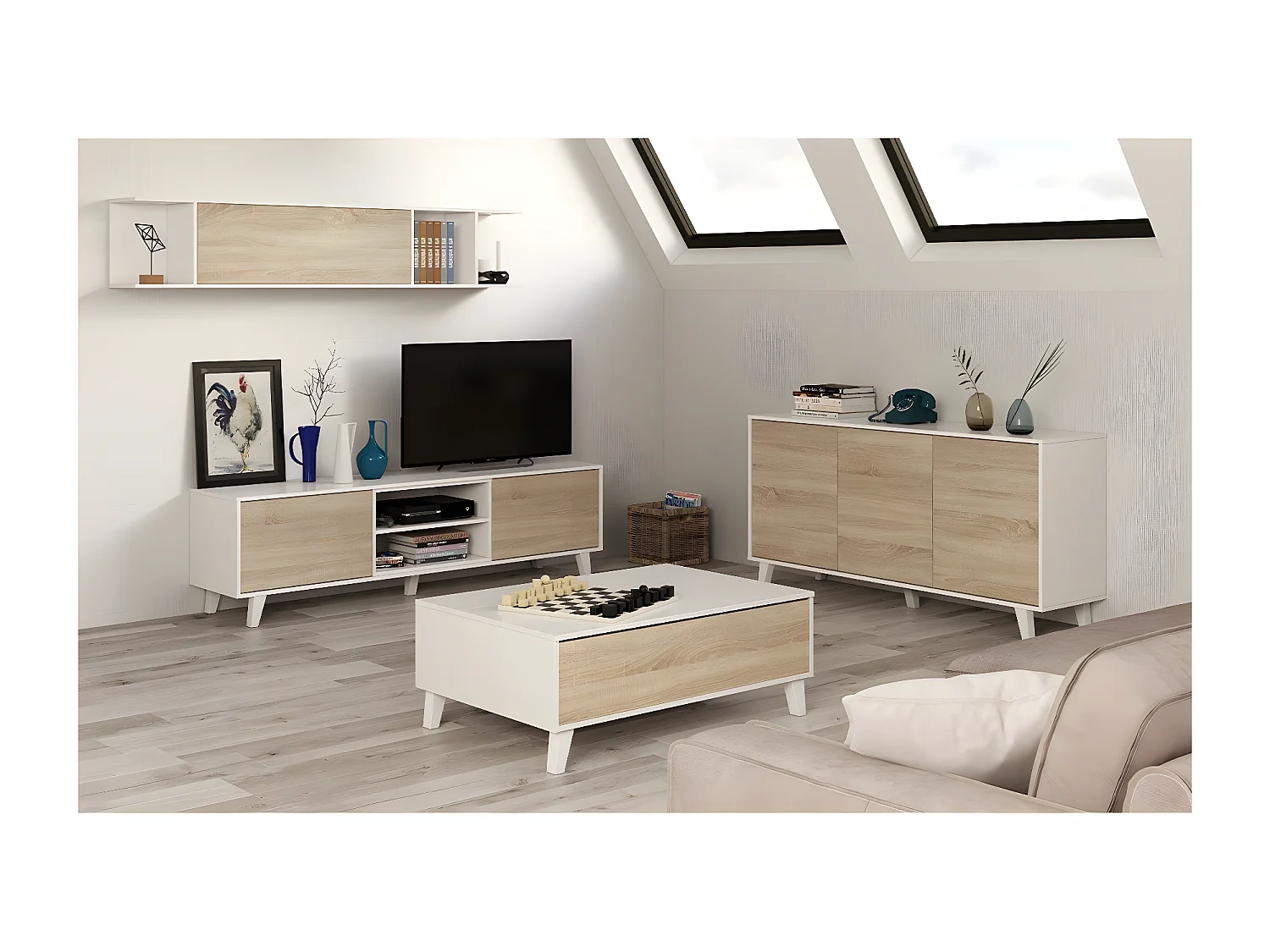 Tavolino con piano parzialmente sollevabile - L100 cm - Zaiken Plus