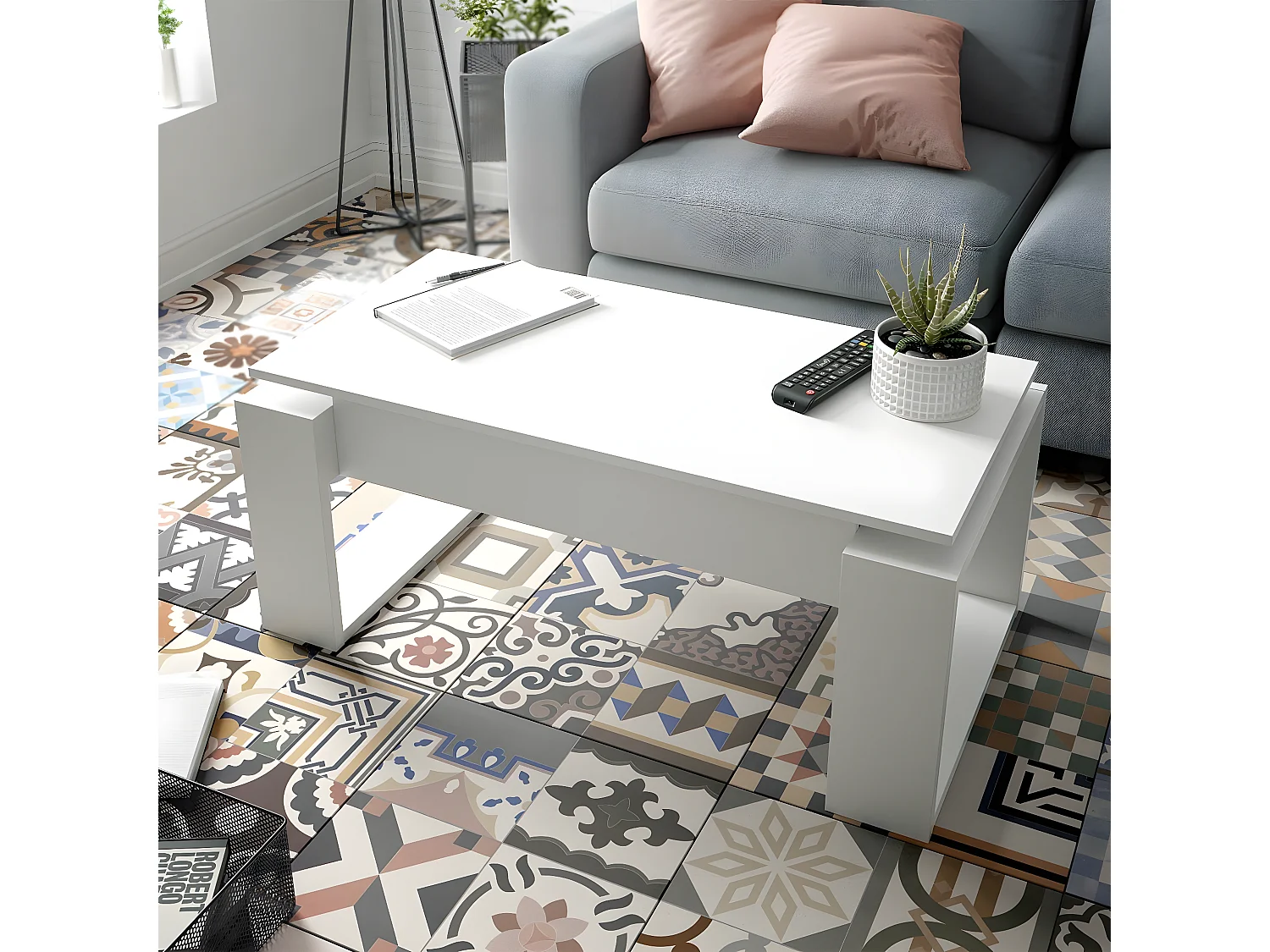 Table basse design à plateau relevable L102 cm - Ciara