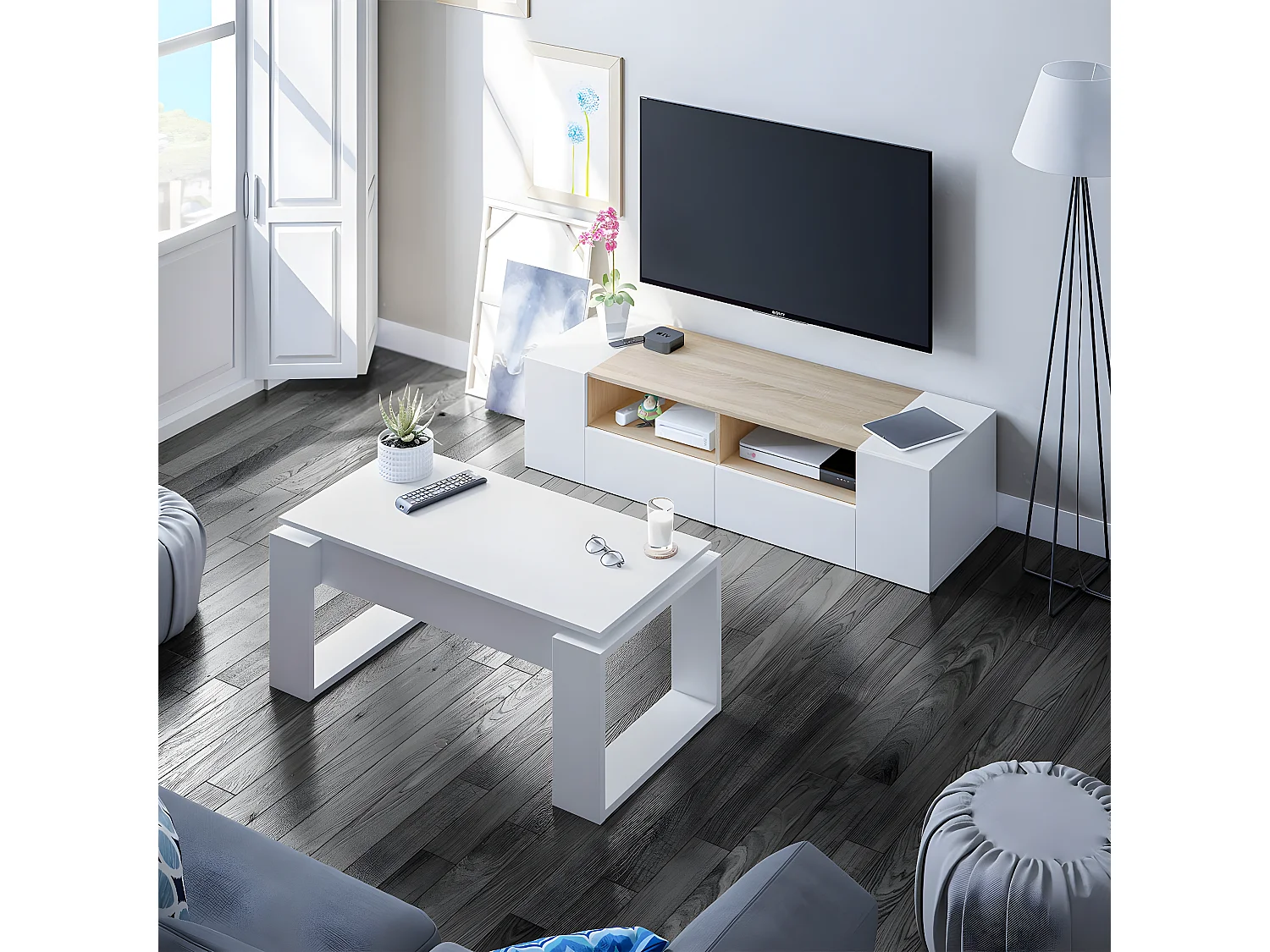 Table basse design à plateau relevable L102 cm - Ciara