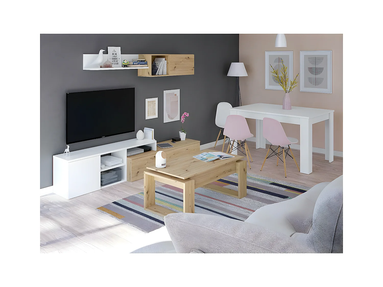 Design Couchtisch mit hochklappbarer Tischplatte L102 cm - Ciara