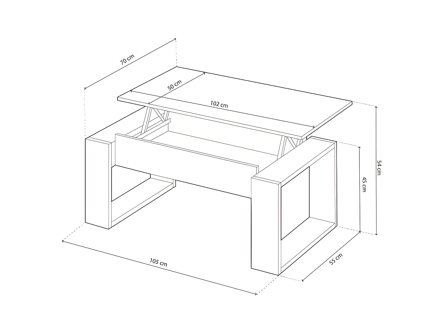 Design Couchtisch mit hochklappbarer Tischplatte L102 cm - Ciara