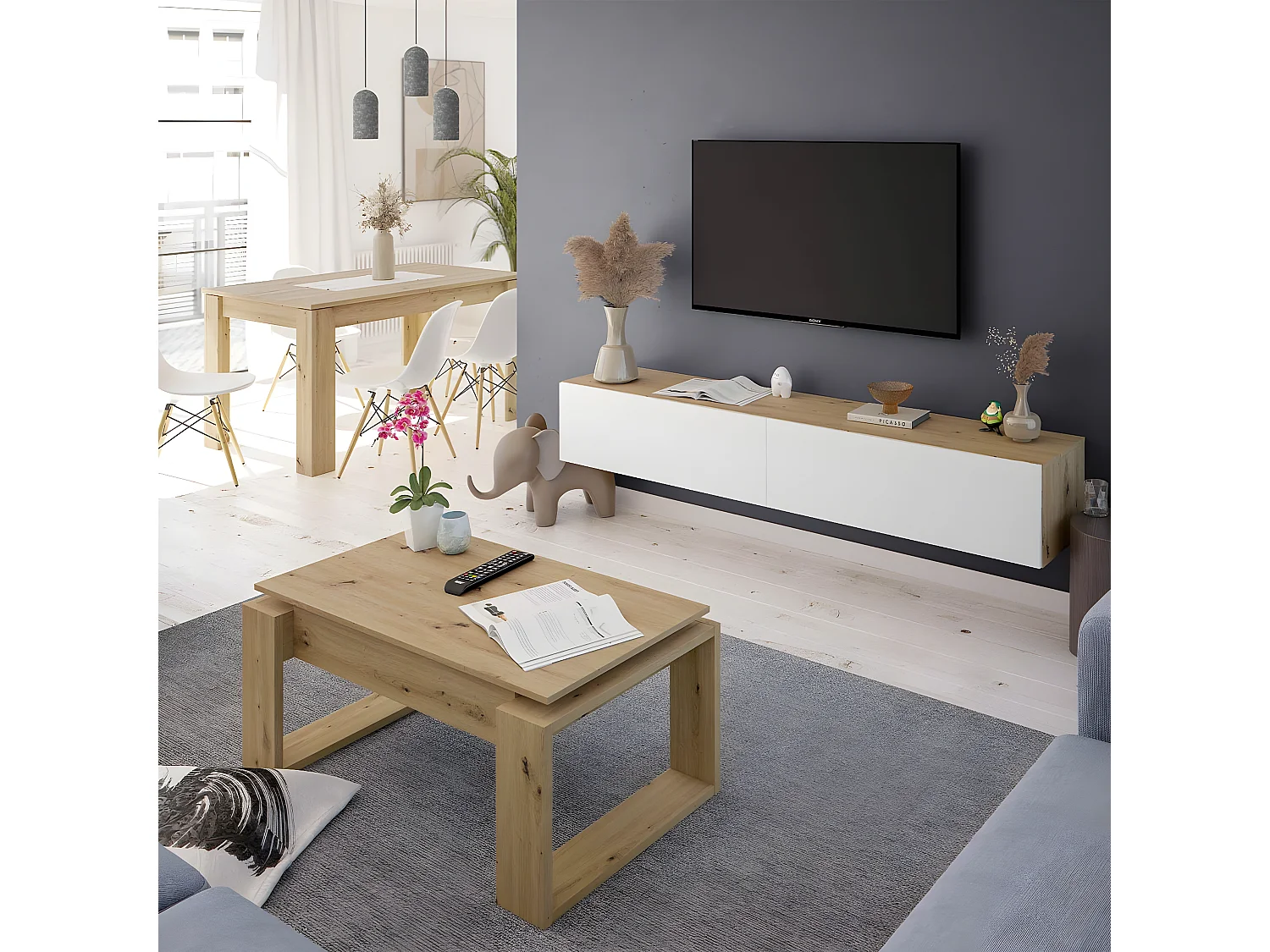 Design Couchtisch mit hochklappbarer Tischplatte L102 cm - Ciara