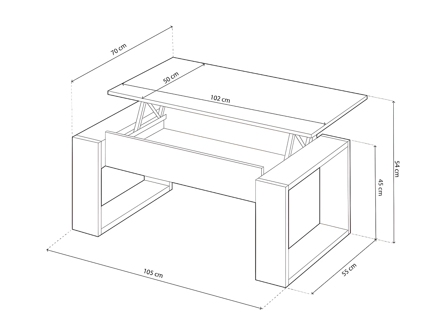 Design Couchtisch mit hochklappbarer Tischplatte L102 cm - Ciara