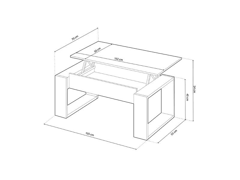 Ciara designer coffee table with lift-top, 102 cm long